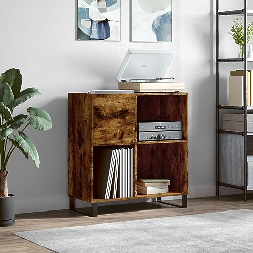 Teenpull Armoire à panneaux en chêne fumé 84,5 x 38 x 89 cm - En matériau dérivé du bois et vinyle - Stable - Avec portes - Pour salon - Meuble moderne
