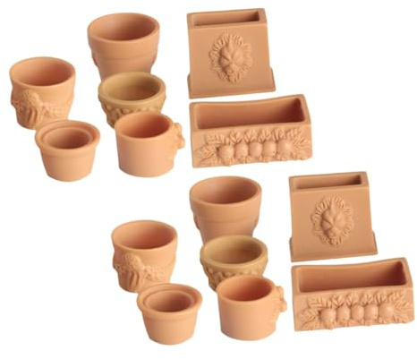 UPKOCH 14Pcs Mini Resin Flowerpots for Dollhouse Accessories, Realistic Miniature Plant Pots Suitable for Balcony and New Year Decoration