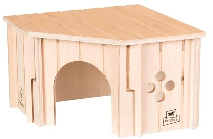 Ferplast Eckhaus für Kaninchen, Meerschweinchen & Hamster SIN Corner, Kleintierhaus aus FSC®-zertifiziertem Holz, Belüftungsfenster, Werkzeuglose Montage, 25 x 25 x H 16 cm, Größe S