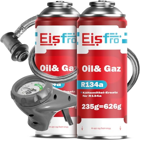 Eisfro - Sostituto del fluido refrigerante R134a Gas 2x 235 g con tubo per climatizzatore – Ricarica climatizzatore auto – Gas R134a – Cartuccia di gas – ECO