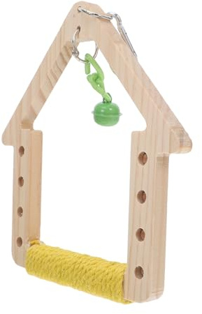 Amosfun Juguete Columpio para Loros con Campana, Soporte de Madera Seguro para Jaulas, Columpio Masticable para Agapornis y Aves Pequeñas, Accesorio Colorido para Jaula y Parque Infantil