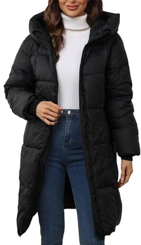 HOOUDO Winter Coats for Women UK Padded Down Jacket Warm Lightweight | Ladies Long Windproof Quilted Puffer Waterproof Coat Outdoor Hiking Parka Jackets Outwear with Hood