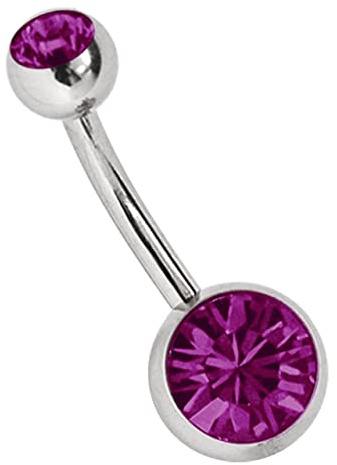 Modern Nature Piercingschmuck Titan Piercing da ombelico con zirconi a forma di 1,6 x 8 mm + 5 mm pietra sfera in viola