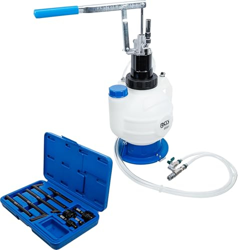 BGS 9991 | Getriebeöl-Befüllgerät mit Handpumpe | Rücklaufsystem | 7 l | 8-tlg. Adapter-Satz mit Abgangswinkeln und Gewinden | Schlauchlänge 160 cm | bis Ölviskosität SAE 140