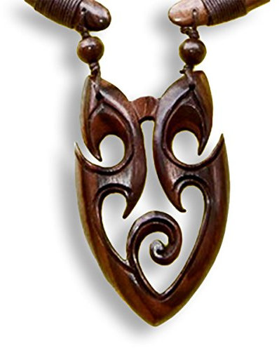 Island Piercings Edle Halskette aus Holz mit Anhänger im Maori Design längenverstellbar N103