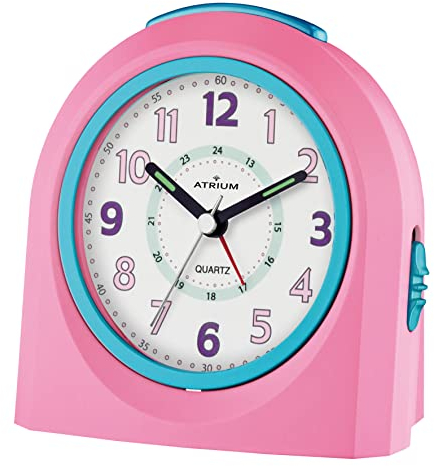 Atrium Kinder Wecker Analog Quarz mit Licht und Snooze Rosa Türkis A921-17