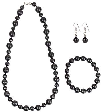 Heka Naturals Collana Bella in Cristallo di Shungite, Orecchini a Sfera Piccola e Bracciale Elastico Set di 3 | Chakra Healing Gioielli Spirituali - Protezione dall'energia Negativa
