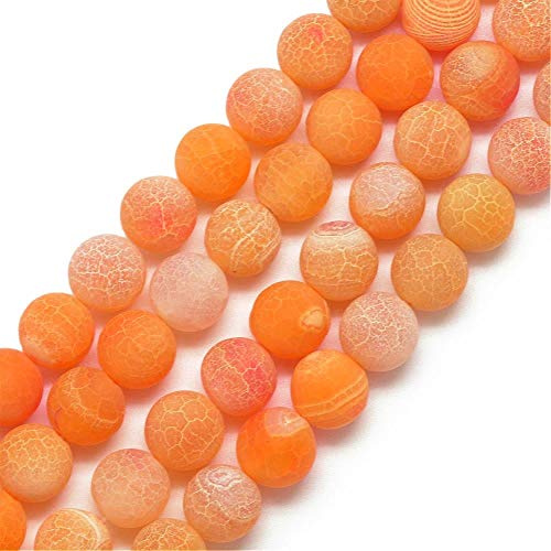 Ädelsten pärlor 6/8/10 mm frostad agatsten rund natursten frostad agatpärla halvädelsten ädelstenar pärla med hål för att trä ut (orange röd, 10 mm – 12 stycken)
