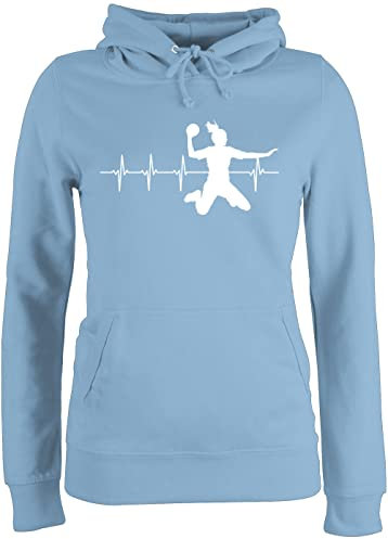 Pullover Hoodie Frauen - EM 2026 Trikot Ersatz - Handball Herzschlag für Damen - L - Hellblau - Handballer Handballerin pullis hanball wm damensweatshit halbball Kapuzenpullover Handball. Plovers