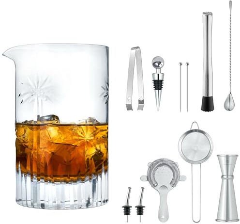 12-Piece Cocktail Mixing Glass Set, 24 oz Crystal Bartender Kit, Silver