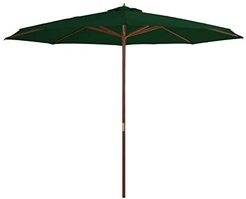Tidyard Sonnenschirm Gartenschirm mit Holzmast | Marktschirm Ø 350 cm Balkonschirm Terrassenschirm | Sonnenschutz Schirm mit Doppeldrucksystem | Grün 350 x 256 cm