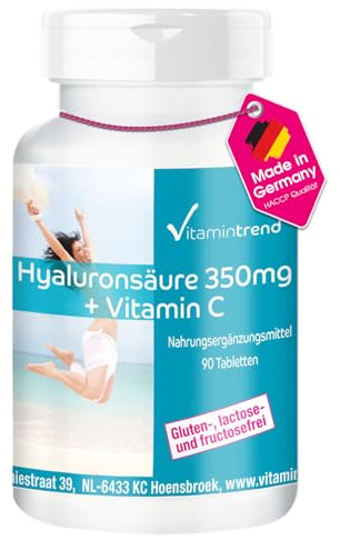 Ácido hialurónico 350mg + Vitamina C - 90 Comprimidos - Vegano - Altamente dosificado | Vitamintrend®