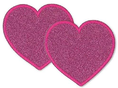 Kleiber Bügelbild Patch Applikation zum Aufbügeln 2er Set Glitzer Herzen pink 9,5 x 9,0 cm
