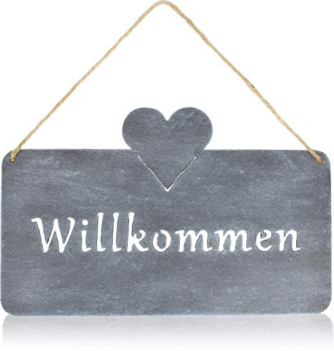 B2S BACK2SEASON Metall-Tafel Willkommen zum aufhängen Schild Gartendekoration grau Silber B=25 cm