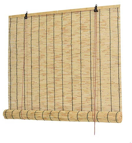 Jolan Reed Vorhang Natürlich, Bambusrollo Für Fenster, Umweltfreundliche Materialien, Retro Bambus Rollläden Für Outdoor/Terrasse, Anpassbar, Mit Lifter,140x200cm/55x79in