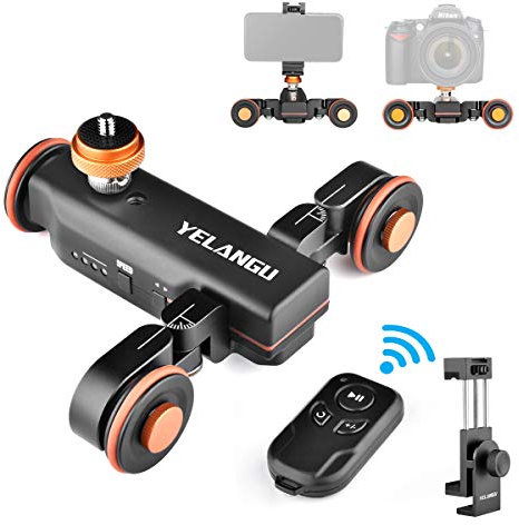YELANGU Anto Camera Slider with Wireless Remote Control, 3 Speed Adjust Camera Video Dolly for DSLR Camera 360 Degree Swivel Shooting Motorized Electric Track Rail Slider Dolly Car with Phone Holder