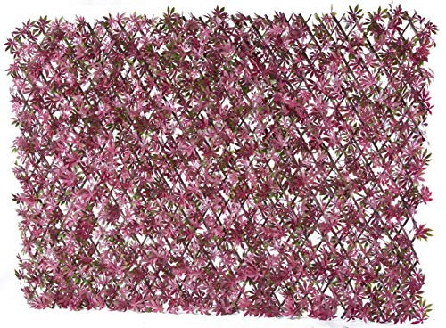 HYGRAD® Garden Screening Trellis Expanding Wooden Fence with Artificial Plant Leaves UK (Purple)