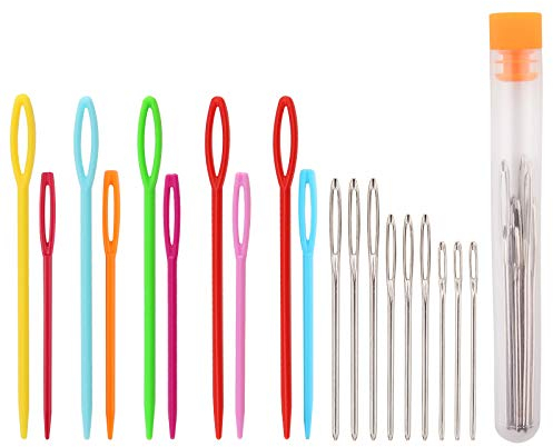 AIEX - Agujas de Coser de Plástico y 9 Agujas de Ojos Grandes - Hilo de Seguridad Colorido Cordones de Agujas de Coser para Proyectos de Agujas Artesanas para Niños