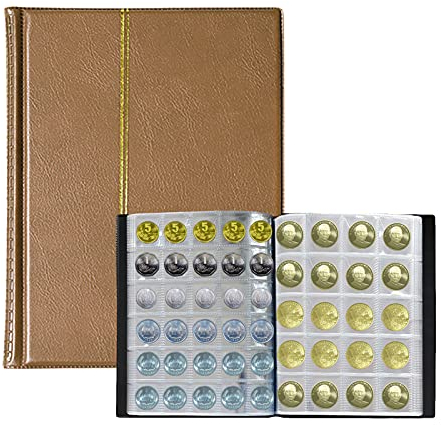 Dzmuero Raccoglitore numismatico Raccoglitore moneta numismatica 10 pagine possono memorizzare 250 pezzi per la visualizzazione 1 pezzi (marrone)