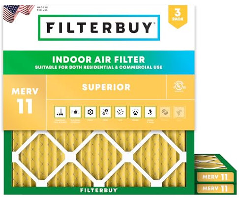 Filterbuy 18x18x1 Air Filter MERV 11 Allergen Defense (3-Pack), Pleated HVAC AC Furnace Air Filters Replacement (Actual Size: 17.50 x 17.50 x 0.75 Inches)