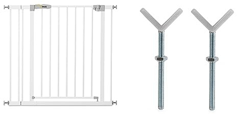 Hauck Türschutzgitter/Treppenschutzgitter für Kinder Open N Stop KD Safety Gate, 84-89 cm breit/weiß & Y-Spindel, für Geländer, für hauck Schutzgitter Autoclose N Stop, 75-80 cm, 2 Stück, weiß