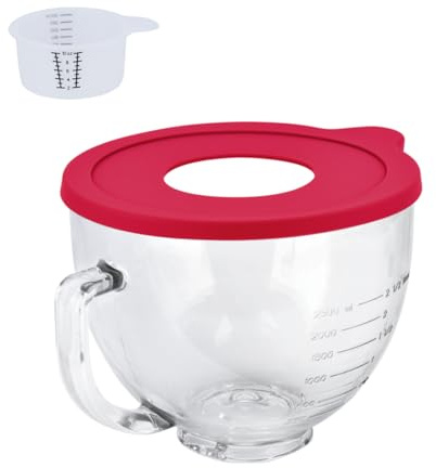 Glass Bowl Compatible With KITCHENAID Stand Mixer,5QT,With Red Lid Compatible with Artisan 5KSM125, 5KSM150, 5KSM175, 5KSM7580, KSM150, RRK150 and More Models for Simple Attachment
