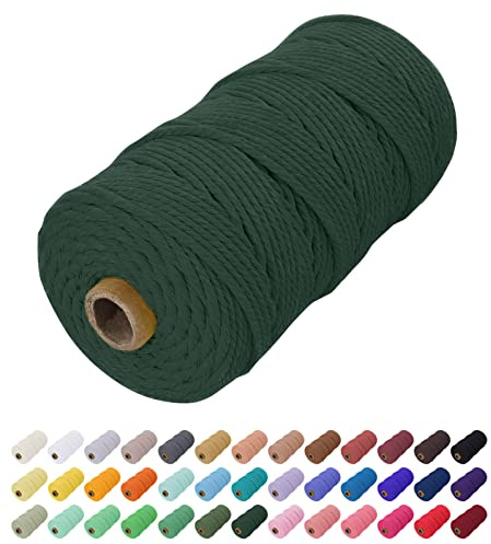 Uiopa Hilo Macrame 2mm x 200m, Cuerda Macrame Cuerda de Algodon Natural Cordel, Cuerda Manualidades para DIY Macrame Pared, Cortina, Colgar Plantas, Decoracion Dormitorio (Verde oscuro)