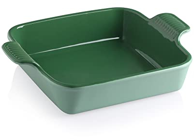 Sweejar Ceramic Baking Dish, 9 x 9 Cake Baking Pan for Brownie, Porcelain Square Bakeware with Double Handle for Casserole, Lasagna, Family Dinner (Light Green)