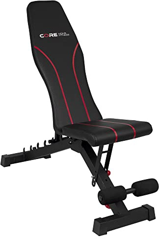 Adjustable Bench By Core Home Fitness, Foldable Weight Bench, Incline/Decline/Flat Bench, 7 Back Adjustments, Adjustable Seat, Black/Red (51MAB)