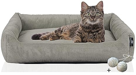 Rohrschneider Katzenbett Cordstoff mit Spielkugelset (Grau, Cordstoff)