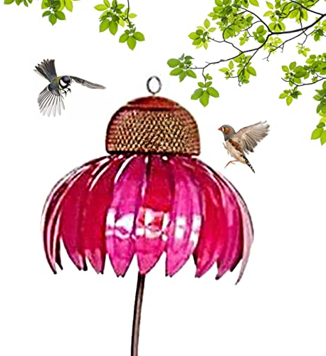 Teksome Vogelhäuschen - Vogelhäuschen Sonnenhut,Kunst-Metall-stehender Blumen-Vogelhäuschen im Freien für Garten-Yard-Dekoration