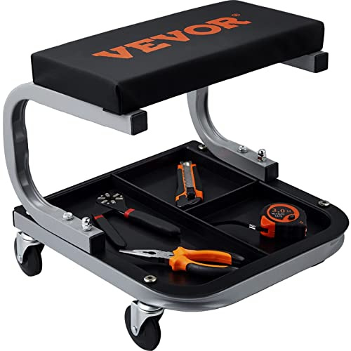 VEVOR Taburete de Taller móvil Carga de 113 kg Taburete para mecánico con Ruedas Lisas Asiento de Taller con Bandeja de Almacenamiento para Herramientas Estructura de Acero Estable para Garaje Coche