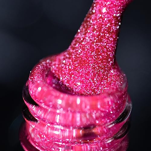 BURANO Reflektierender UV-Nagellack 7.3ml, Diamond Nail Glitter Polish, Sparkly Holografischer Glitter für Sommer und Herbst (Hot Pink SZ9)
