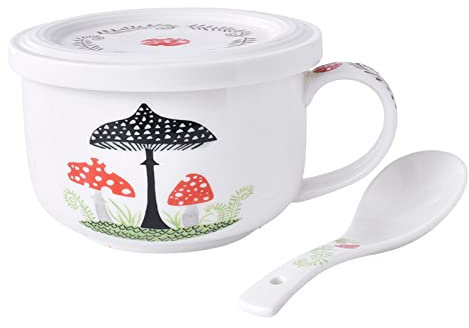 Ciotola for cereali, scodella for zuppa, scodella for il tè, ciotola for zuppa in ceramica da 500 ml Ciotola for la colazione Tazza for la colazione con coperchio e cucchiaio Riscaldabile a microonde