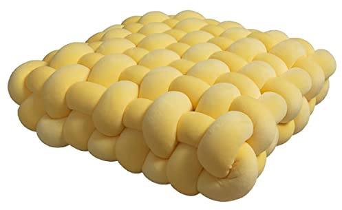 Aocase Dekoratives Dekokissen Knotenkissen Pillow Square Woven Chair Cushion Solid Color Cushion Sofa Back Plush Pillow Decorative Bay Window Cushion car Cushion,Yellow,40×40×12CM