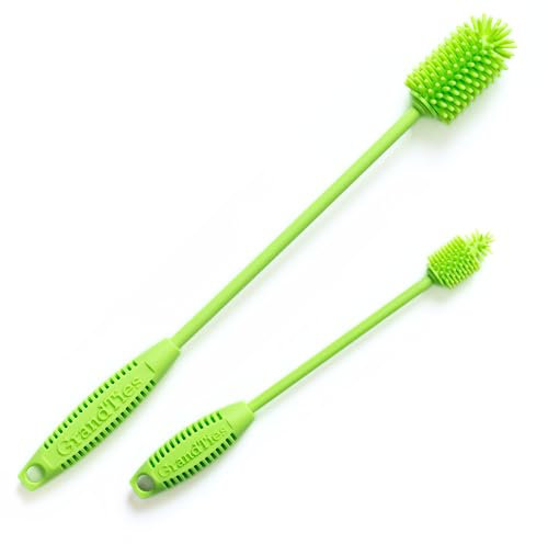 GrandTies Silicone Bottle Cleaning Brush Set | Extra Long Bottle Brush for Narrow Neck Bottle, Water Bottle, Cup, Mug, Blender Bottle, Tumbler, Hydro Flask, Baby Bottle, Wine Glass (Fresh Mint)