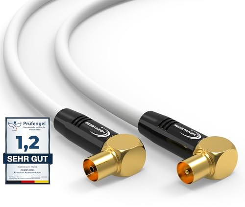 RedStar24 Antennenkabel 10m Weiß – 90° Gewinkelt Koaxial | Stecker zu Buchse – Premium HDTV Koaxialkabel für Kabelfernsehen | TV Kabel: Kompatibel mit TV, Radio, DVB-T/T2, DVB-C, DAB