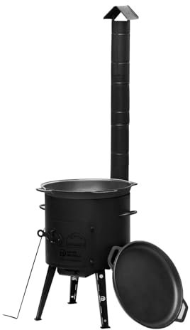 Uchag Uchag Poêle à frire en fonte avec tuyau d'évacuation Utschag Ø 36 mm 10 l Poêle à frire Kazan avec couvercle en fonte