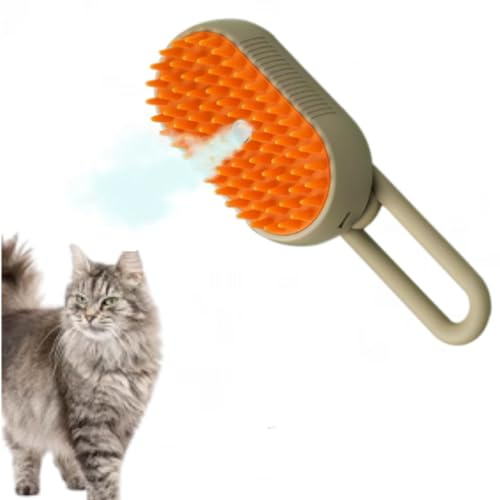 Ångkattborste, 3-i-1 kattspraymassagekam, lång/kort hårborste med USB-laddare, med vattentank, kattborste för massage (brun)