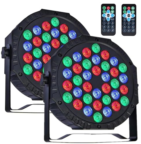 ZHENNBY Par Licht Bühnenlicht, 36 LED RGB Partylicht Strahler Discolicht DMX Scheinwerfer mit Fernbedienung 4Modi Light für Bar, Bühnen, Party, DJ, Halloween, Weihnachten - 2Packs