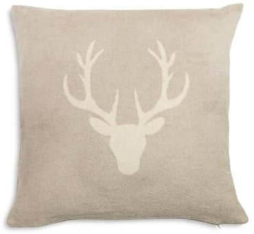 ZOLLNER Kissenbezug in 50x50 cm - Flauschige und weiche Kissenhülle in beige - stilvolle Hirschkopfeinwebung - Mischgewebe - waschbar bis 40°C – Oeko Tex® Zertifiziert