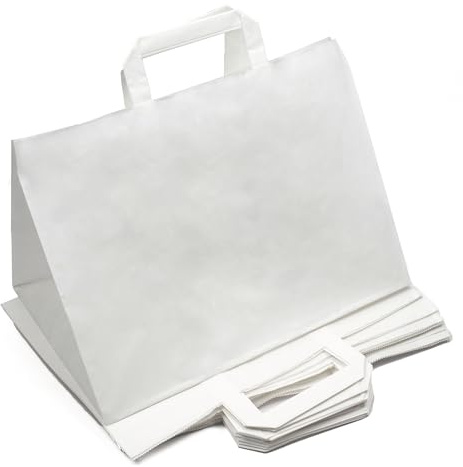 Daybays Papiertüten 32+22 x 25 cm Weiß Geschenktüten Papiertragetaschen mit Henkel aus Kraftpapier, Papiertaschen Geschenktüte Papiertüte klein (50)