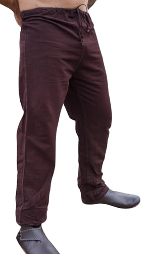 Leonardo Carbone Linnebyxor herr Asmund – herrbyxor, lätta sommarbyxor herr, festivaloutfit, vikingare, medeltida kläder, LARP, cosplay, fritidsbyxor långa – 100 % linne, Mörkbrun, M