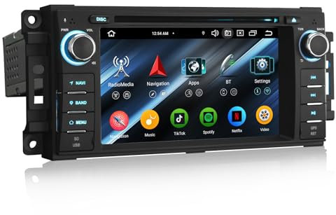 Android 14 Dab+ Radio Coche Estéreo para Jeep Wrangler Patriot Chrysler 300C Aspen Dodge Caliber Durango Challenger 8 Núcleos 4GB+64GB GPS Navegador CarPlay Android Auto WiFi CD USB Bluetooth 5.0 DSP
