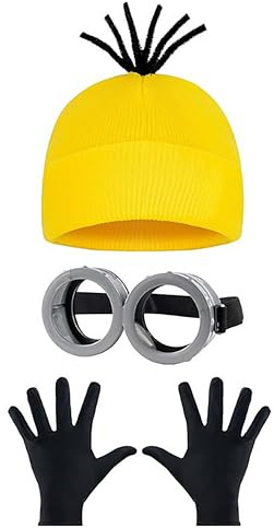 DABAOOU 3Pcs Halloween Costume Accessories Set Adults World Book Day Outfit | Yellow Costume, Hats, Steampunk Goggles Glasses, Black Gloves, Cosplay Fancy Dress Outfit Party Supplies