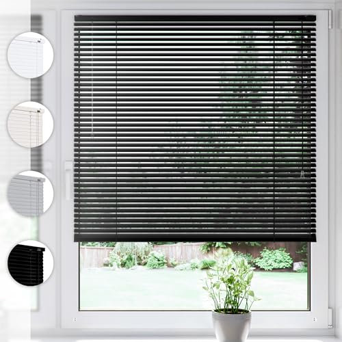 SONELLO Aluminium Jalousie 60cm x 100cm Schwarz Alu Jalousie Klemmfix ohne Bohren Sichtschutz Blendschutz Lichtschutz Sonnenschutz für Fenster und Türen