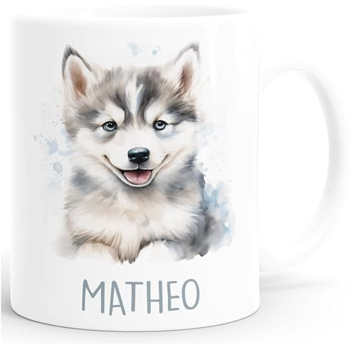SpecialMe® Kindertasse aus Keramik personalisiert mit Namen Tiermotive Katze Hund Pferd Geschenk für Jungen Mädchen Weiss standard