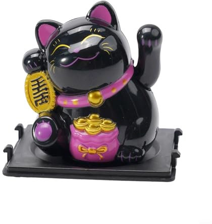 Sandyseptember Mini gato de la suerte alimentado por energía solar, decoración de agitación automática, gato chino que agita con energía solar, gato maneki neko agitando para el salpicadero del coche,