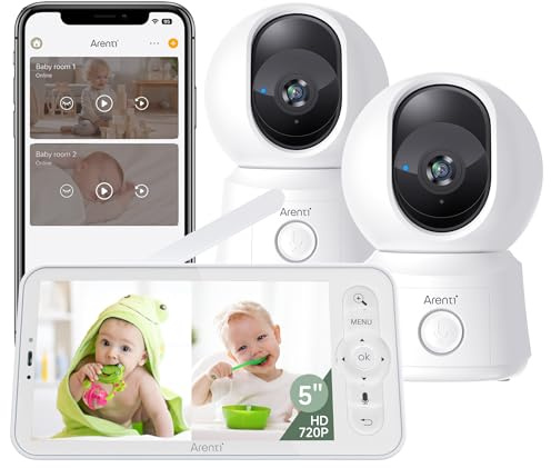 ARENTI 1080P Wi-Fi Split Screen Baby Monitor with Two PTZ Cameras,Dual Baby Monitor,5 Inch Wireless Display,300m Range,3350mAh Battery,Night Vision,2 Way Audio,Temperature Sensor, VOX Mode