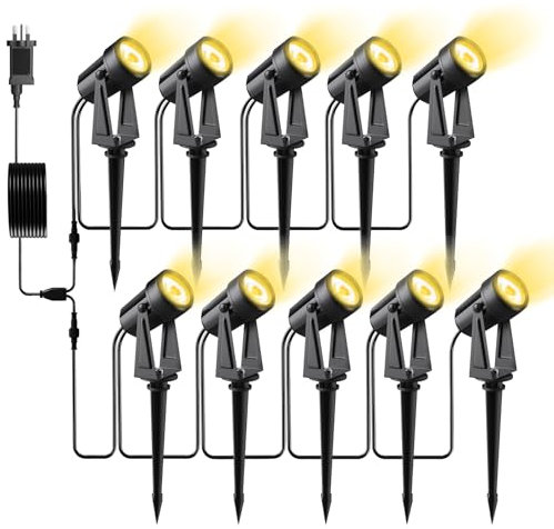 Pogestrand Garden Lights Mains Powered, 32M/105FT 10 Pack LED Landscape Spotlights with 27V Warm White 3000K Garden Uplights & IP65 Waterproof Outdoor Pathway Lighting for Lawn,Yards, Patio